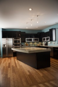Kitchen with custom wood floors
